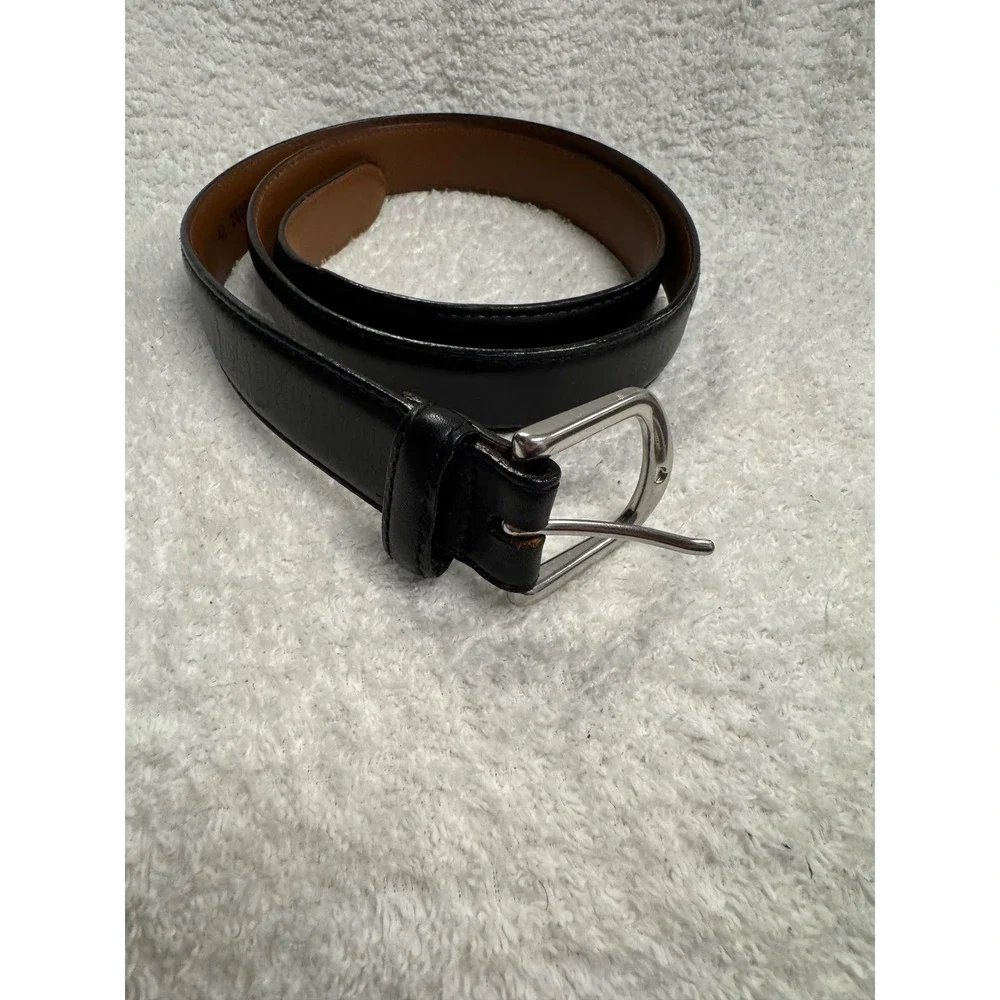 LL Bean Mens Black Full Grain Leather Belt Size 42 Silver Buckle Made in USA